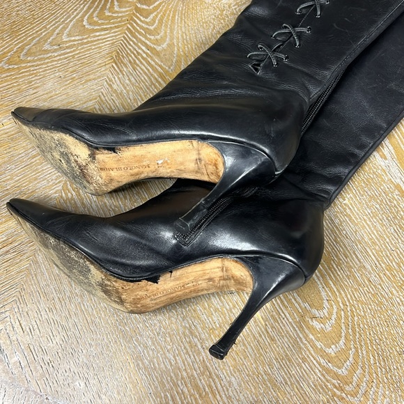 MANOLO BLAHNIK Black Leather Knee-High Stiletto Heel Boots 37 - Picture 8 of 8